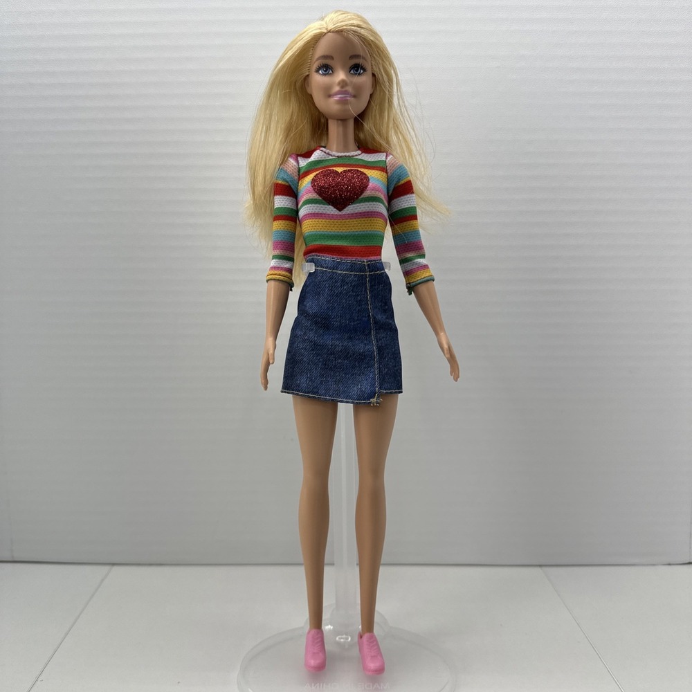 Barbie Takes Two Malibu Doll with Denim Skirt and Striped Shirt w/Heart & Shoes